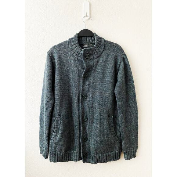 Woolovers Men's Green 100% British Wool Button Front Cardigan Sweater Pockets - Picture 1 of 6